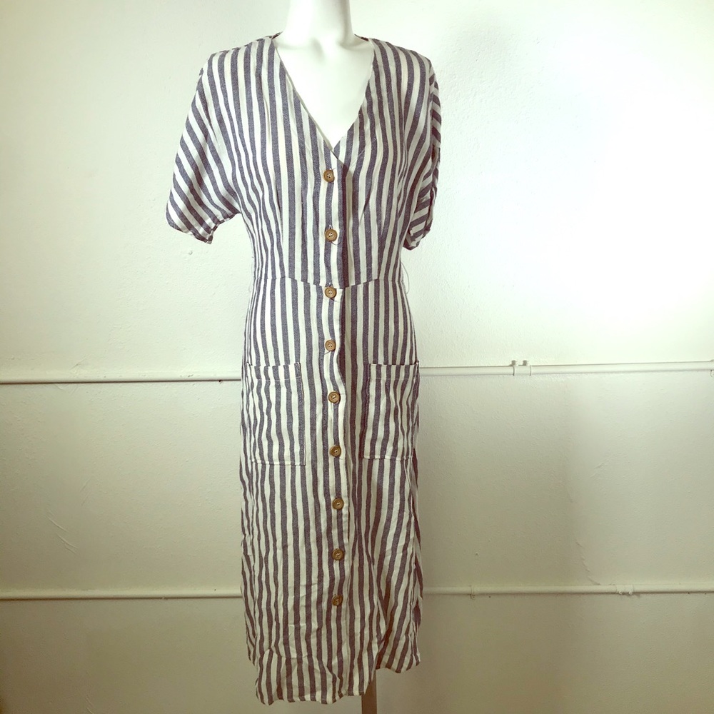 Blu Pepper Stripe Cotton Midi Dress